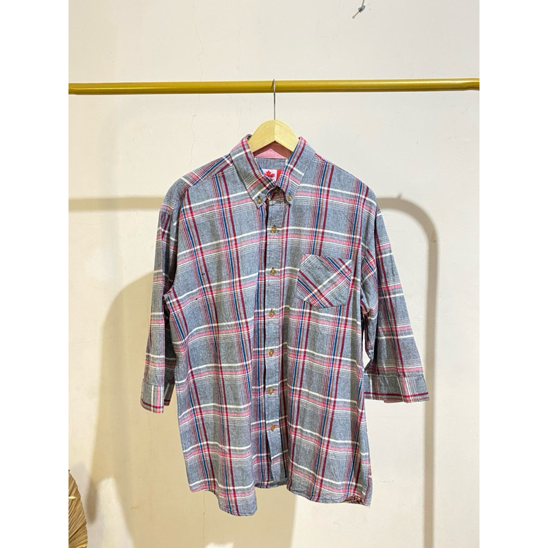 Kemeja Flanel pria lengan 7/8 vintage classic Preloved