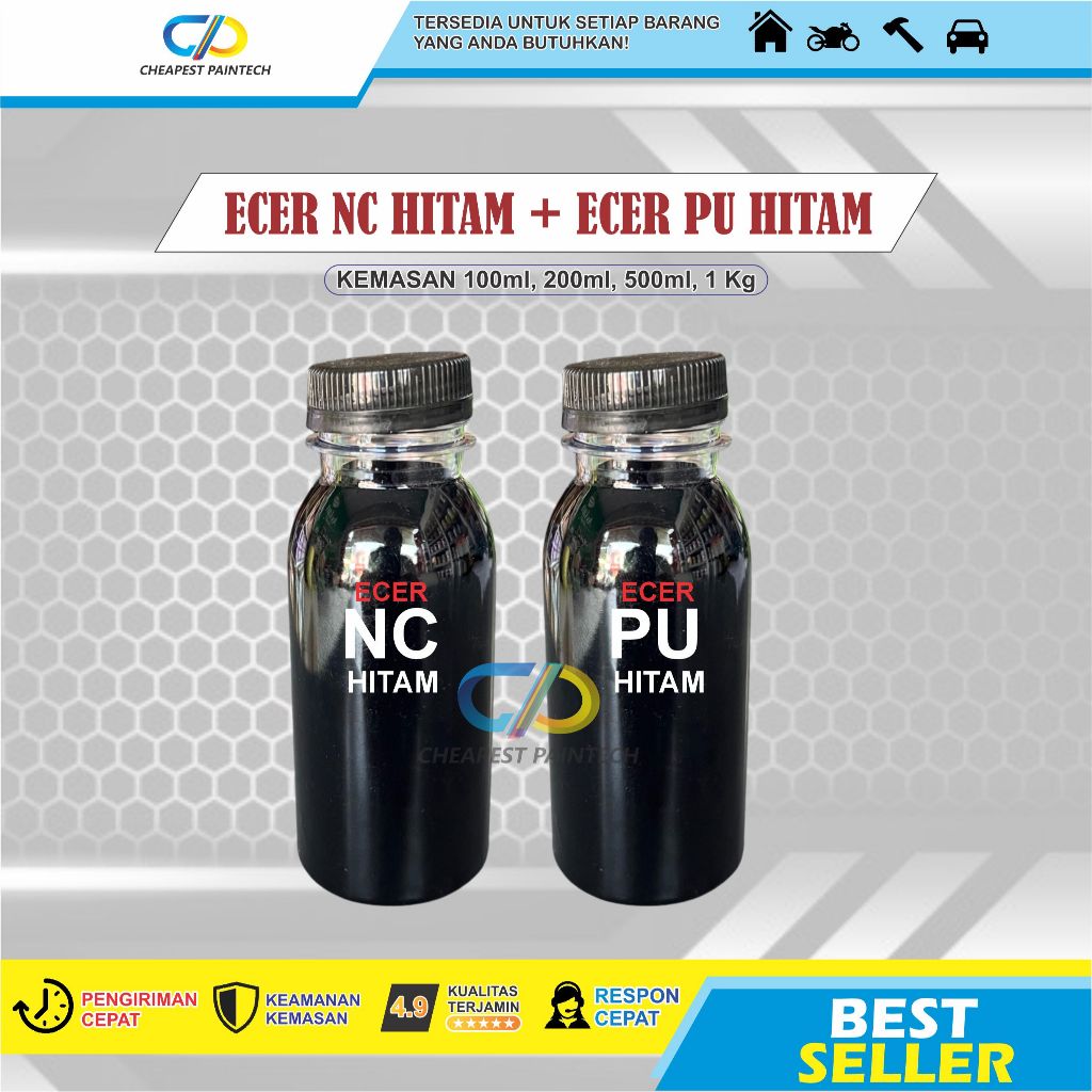 Cat Super Black Glossy PU NC 100ml 200ml 500 ml cat hitam pu dan nc