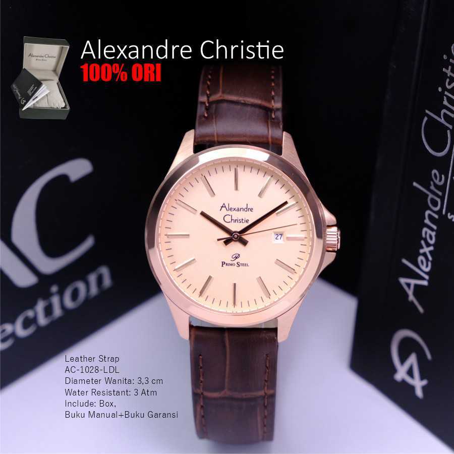 Alexandre Christie ORIGINAL jam tangan wanita tali kulit rosegold borwn AC1026 Alexander Cristie ori