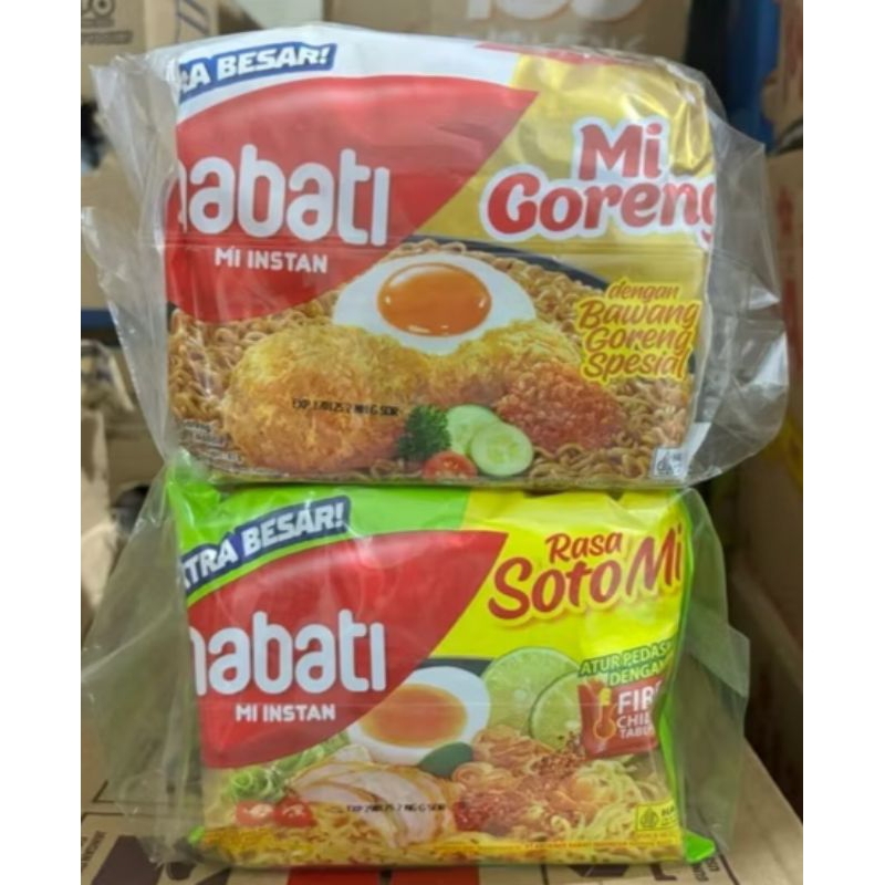 

Mie Nabati Varian Soto & Goreng 75 Gram (Rp.12.000) 1 Bag (isi 5)