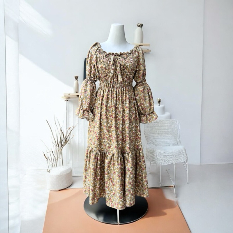 Dress Princess Smook Bunga Mustard