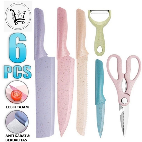 PISAU SET JERAMI WARNA WARNI 6 IN 1 ORIGINAL DUS MAGNET PISAU JERAMI EVCRIVERH PISAU DAPUR TAJAM