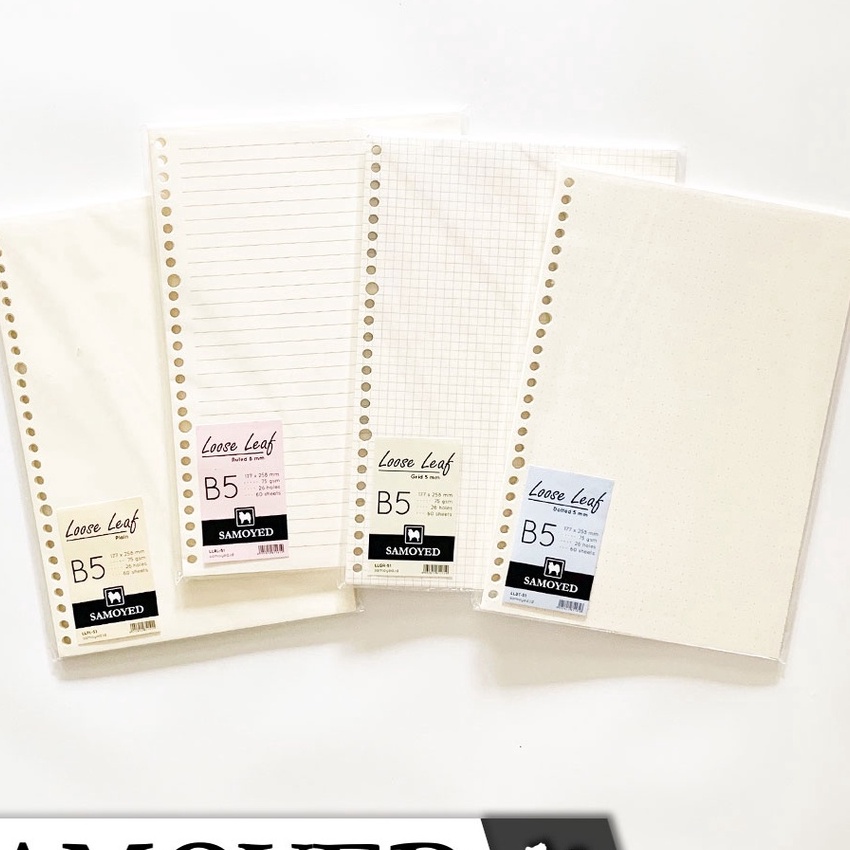 

Spesial Loose Leaf B5 26 Holes isi 6 Lembar Samoyed LL51 Plain Ruled Grid Dotted Polos Garis Kotak Titik