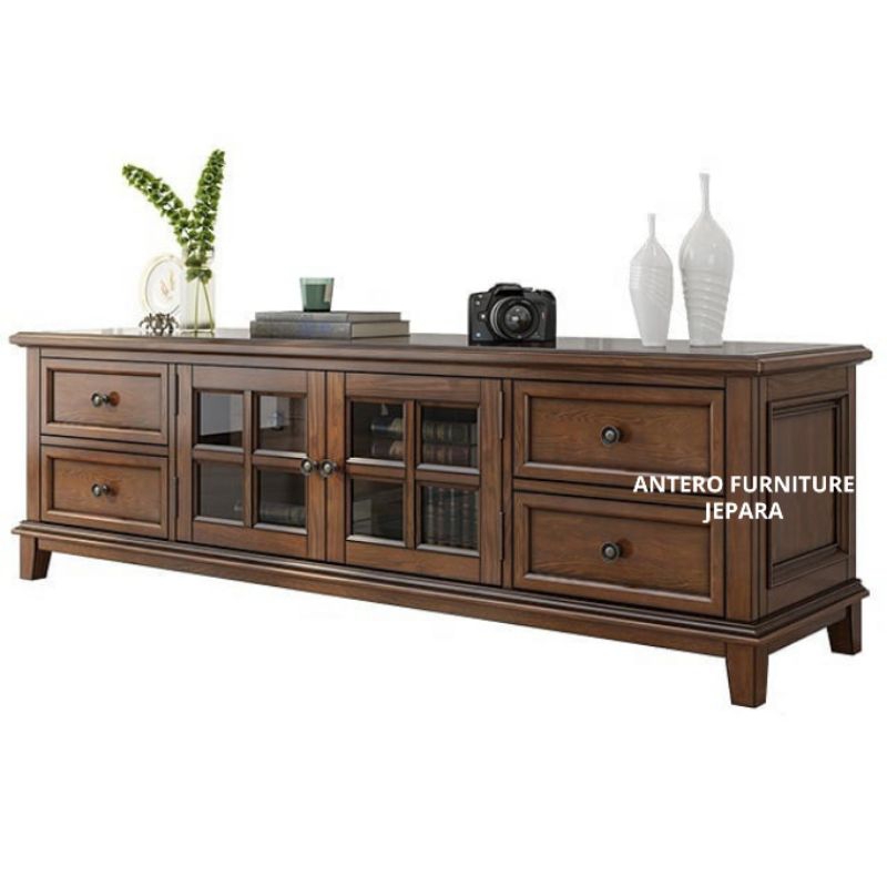 bufet tv minimalis pintu kaca bufet minimalis meja tv laci 4 kayu jati