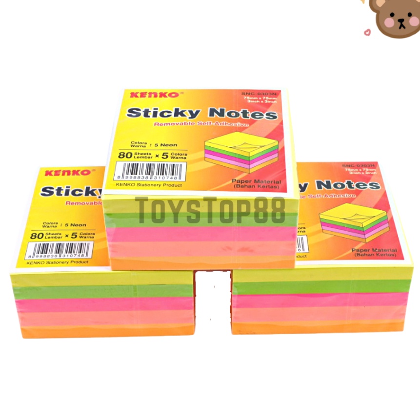 

KI3 Sticky Notes Kenko SNC33N 75 x 75 mm Kes Memo Tempel 5 Warna Warni Neon Colors Stick Note Cube