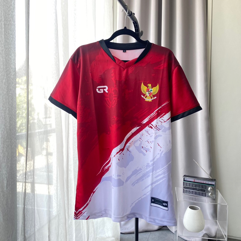 JERSEY BOLA SEPAK BOLA BERLENGAN INDONESIA MERAH PUTIH FANS KAOS BOLA BAJU BOLA