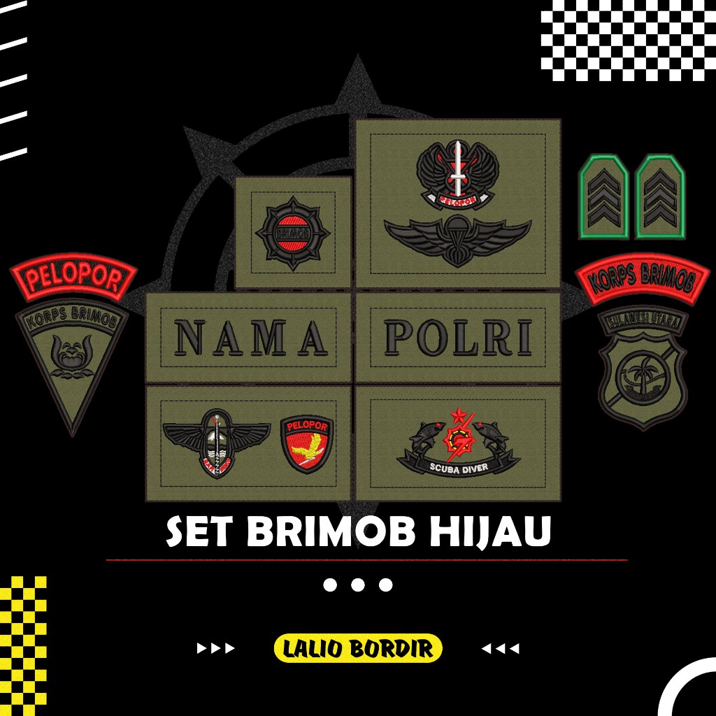 OK Bordir Set Brimob Pdl Hijau Lengkap Timbul Bahan Jatah Pembagian Terbaru Halus JOSS