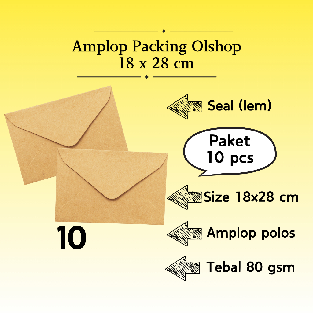 

10 Pcs Baronial - Amplop Packaging Kraft Potrait Amplop Klasik Coklat Polos Seal (Pakai Lem) 18 x 28 cm