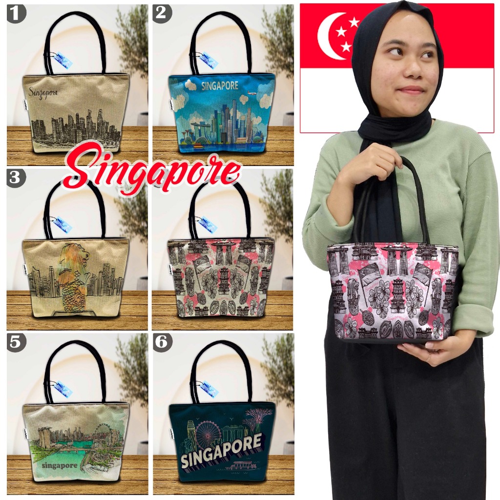 TAS SINGAPORE, TAS WANITA NEGARA SINGAPORE, TAS SOUVENIR 6 MOTIF SIAP KIRIM