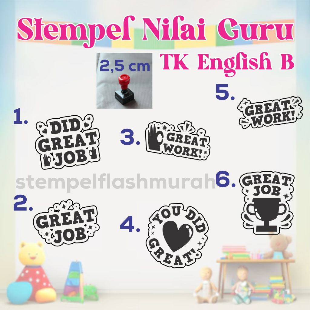 

stempel nilai english B 2,5cm guru inggris PAUD TK SD kindergarten teacher reward playgroup internasional school sekolah tinta otomatis warna flash stamp stempelflashmurah murah