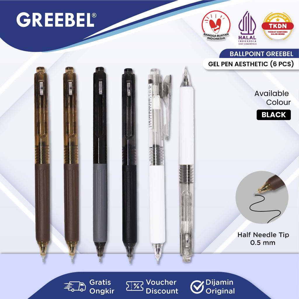 

GREEBEL PULPEN GEL / Gel Pen Aesthetic GP-513 0.5 Hitam (6PCS/SET) / Ballpen Gel Ballpoint Bolpen Bolpoin Pena Gel