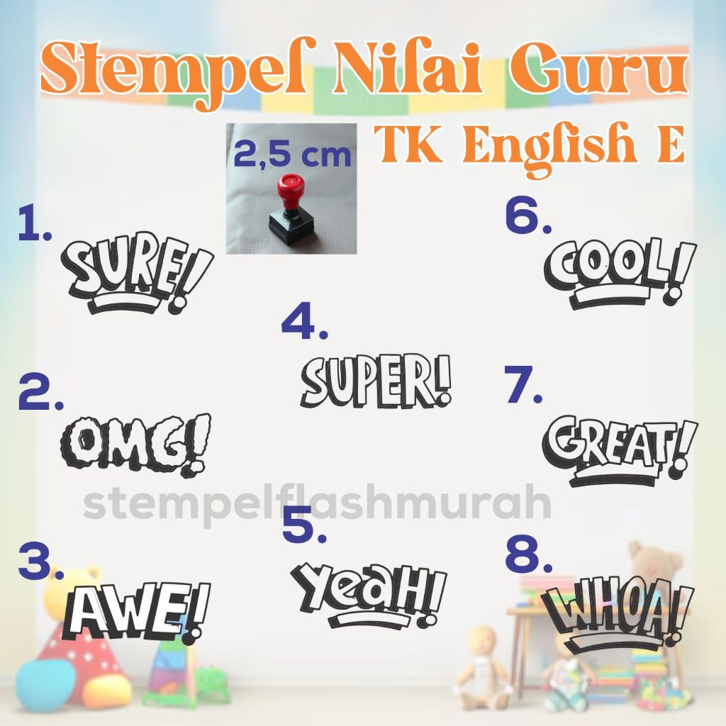

stempel nilai english E 2,5cm guru inggris PAUD TK SD kindergarten teacher reward playgroup internasional school sekolah tinta otomatis warna flash stamp stempelflashmurah murah