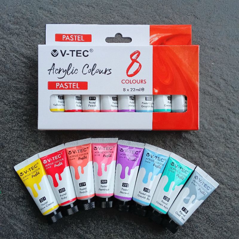 

Cat Acrylic V-TEC Colours Pastel 22 ml 8 Warna ( Set ) [ Original ]