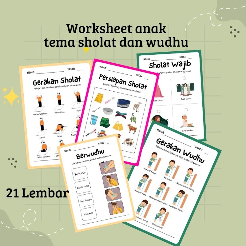 

Worksheet anak dengan tema Sholat dan wudhu