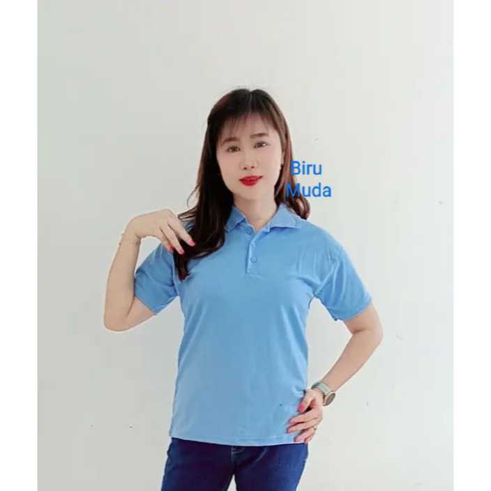 Kaos kerah cewe BIRU MUDA polos - polo polos BIRU MUDA wanita - polo pendek wanita - winstar polos /