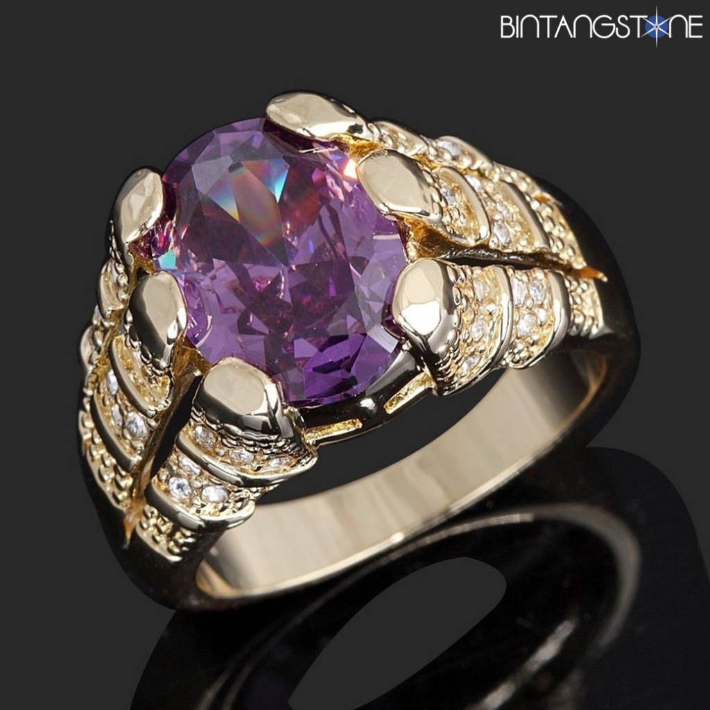 Cincin Cakar Pria Import Purple Amethyst 10K Gold Filled Claw Ring Ring Ungu Kecubung Perak Lapis Em