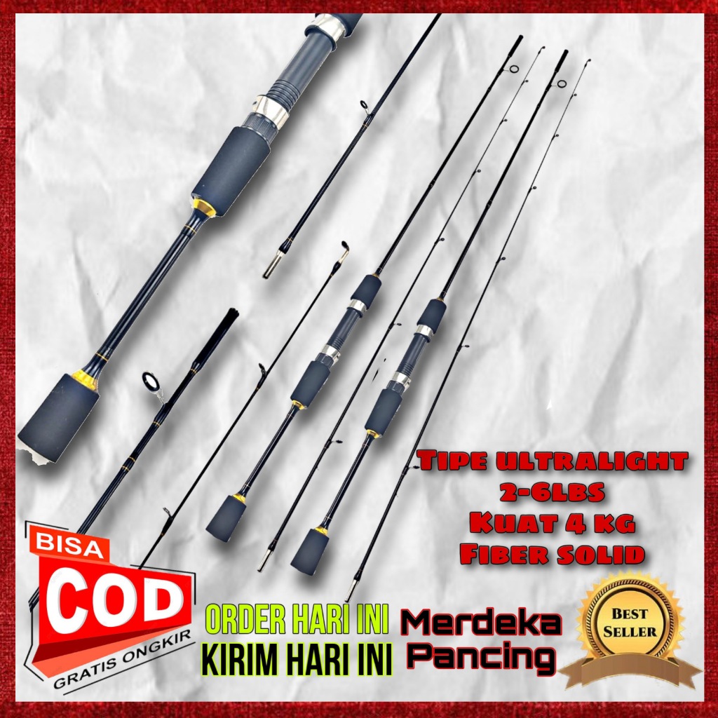 satu set joran pancing ultralight benjiro molli 2-6lbs fiber solid + rell komodo 180 198cm terlaris