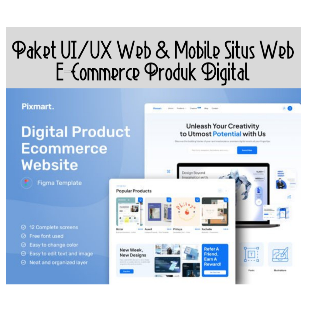 Paket UI/UX Web & Mobile Situs Web E-Commerce Produk Digital
