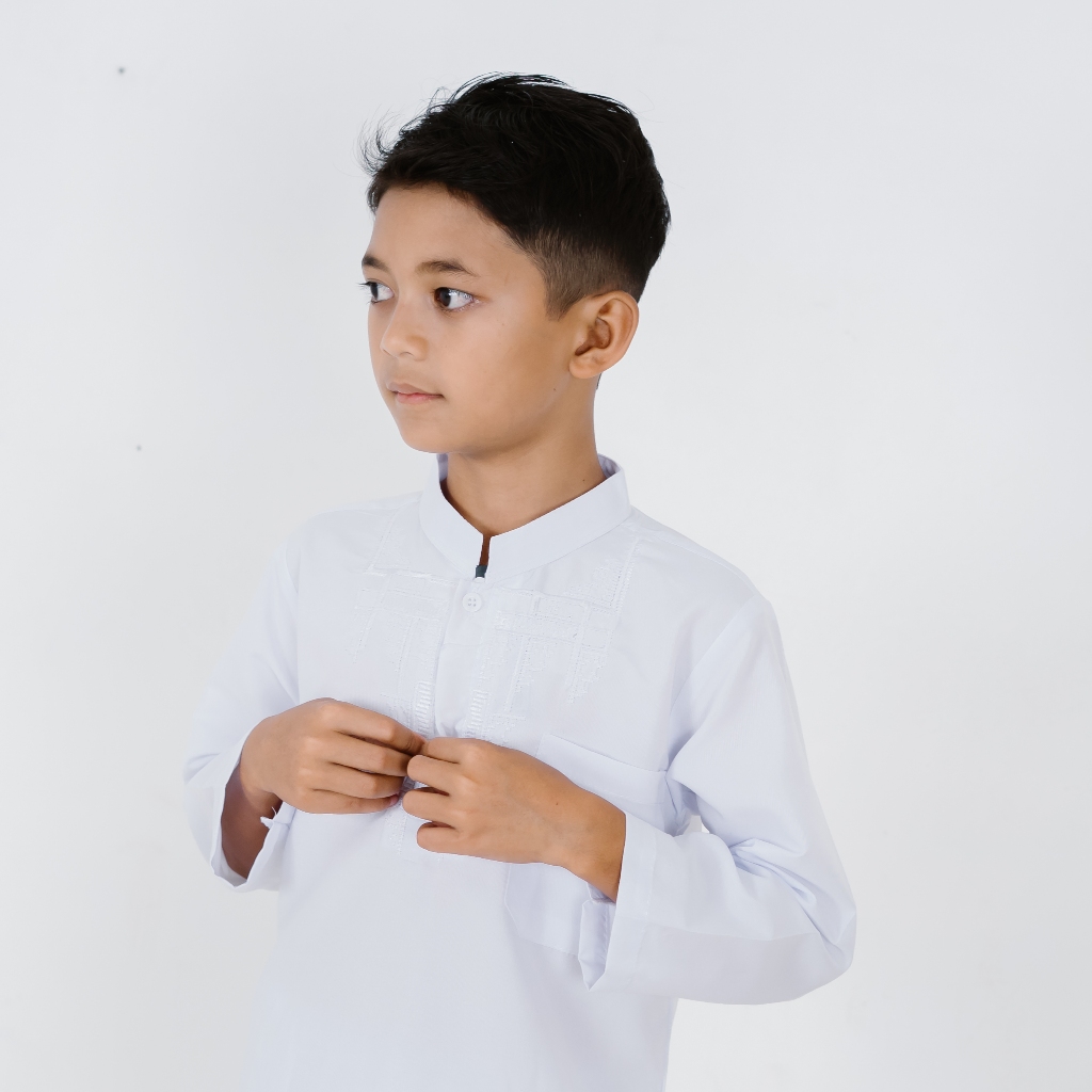 Setelan Baju Koko Anak Putih Pakistan Bahan Katun Micro Premium