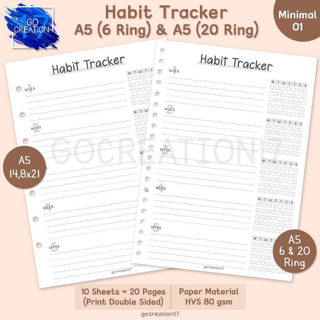 

Buku Planner Kertas Isi Binder Habit Tracker Simple Minimalis A5