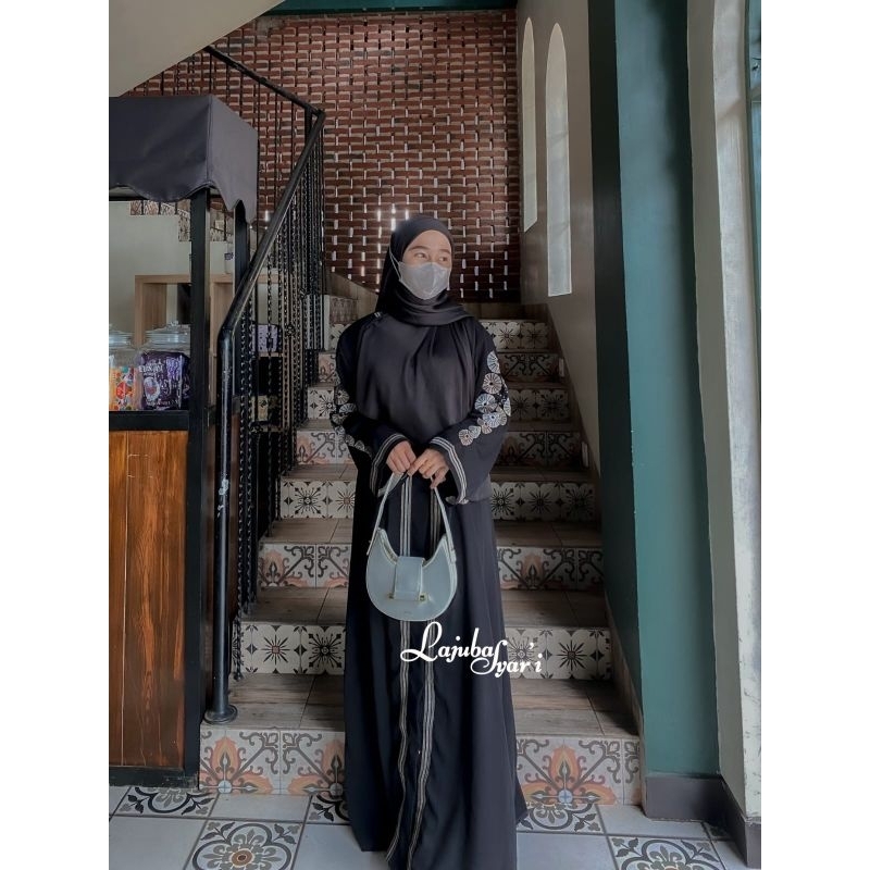 Murah abaya bordir - dress abaya hitam- gamis hitam - outer gamis- cardigan abaya - outer gauri