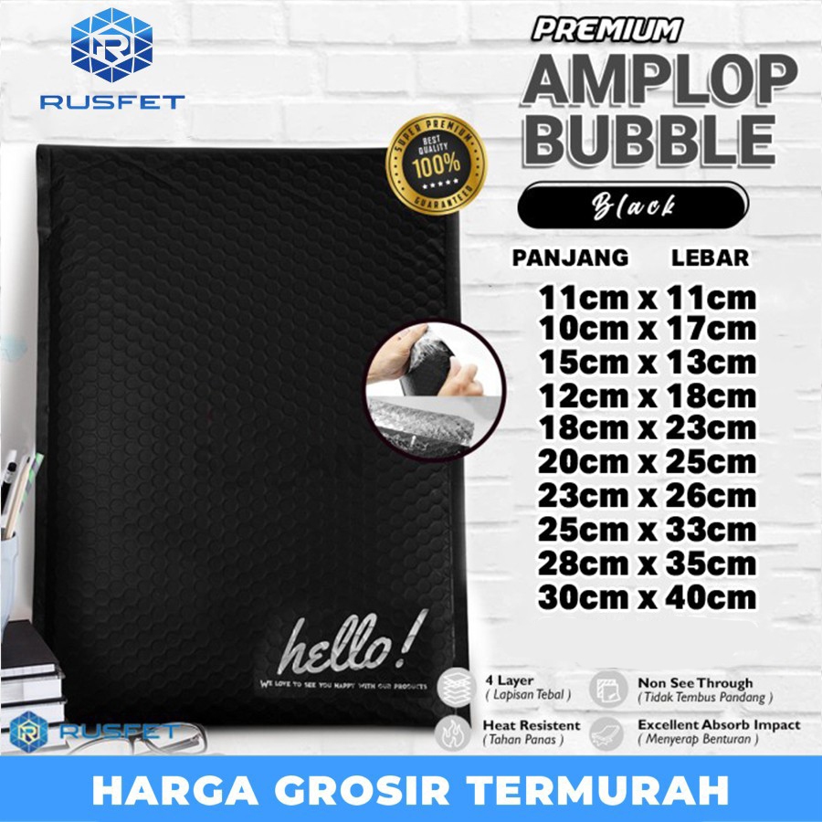 

AMPLOP BUBBLE MAILER WRAP ENVELOPE RUSFET BLACK PREMIUM SATUAN