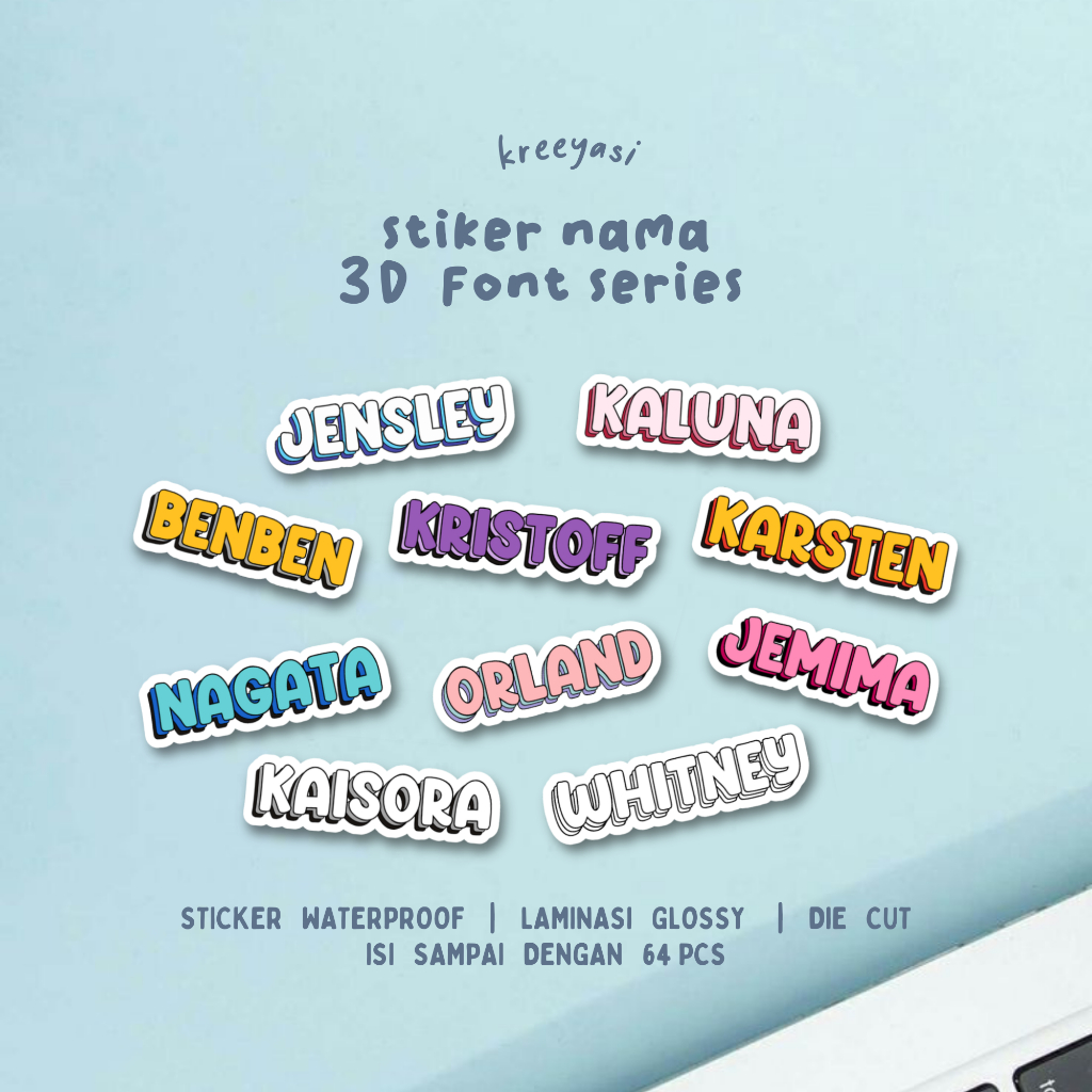 

3D FONT Stiker Nama Waterproof - Kreeyasi x Stikoo