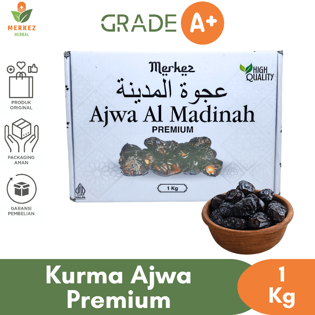 

Kurma Ajwa 1 Kg Asli 100% Original Premium | Kurma Azwa Nabi Asli Madinah Jumbo Grade A Quality