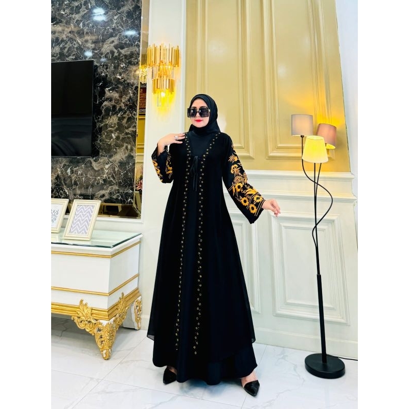 GAMIS ABAYA TURKI ANDIN BORDIR BUNGA TANGAN ABAYA TERBARU GAMIS WANITA MUSLIMAH