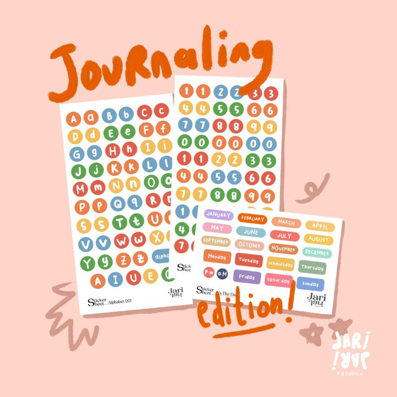 

Journaling Edition Alphabet, Number, Date Month | Sticker Sheet — Jari Jari