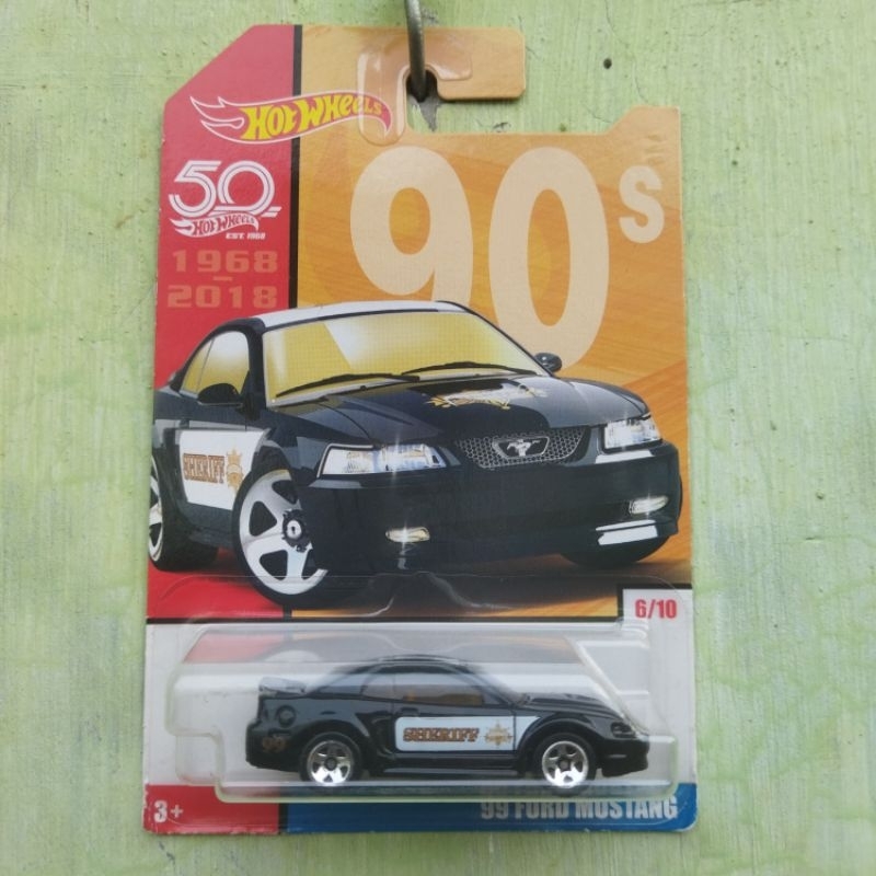 Hot Wheels 99 Ford Mustang Sheriff Hitam HW 50th Anniversary Throwback 90s Japan Sticker