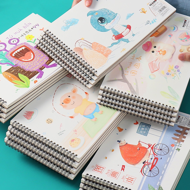 

Buku gambar anak motif astronot dino Sketchbook polos A4 lucu Drawing book ring Buku mewarnai karakter kartun jilid spiral kertas sekolah anak