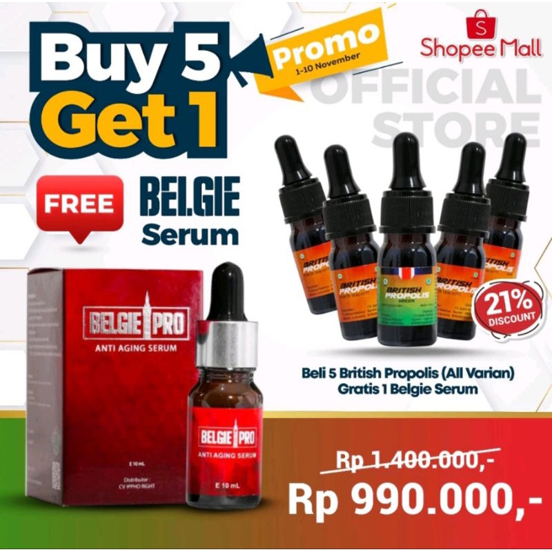 (PAKET HEMAT MURAH, BUY 5 GET 1) British Propolis, Steffi, Brassic Eye 5 botol MIX GRATIS SERUM ANTI