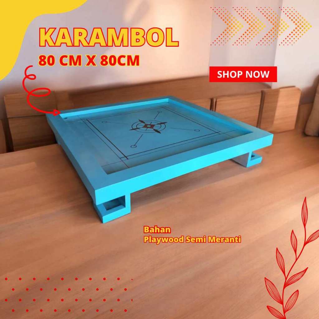 Papan Meja Karambol Kayu Berkualitas Playwood Meranti Lis Kayu Jati Ukuran 80cm x 80cm Warna Biru - 
