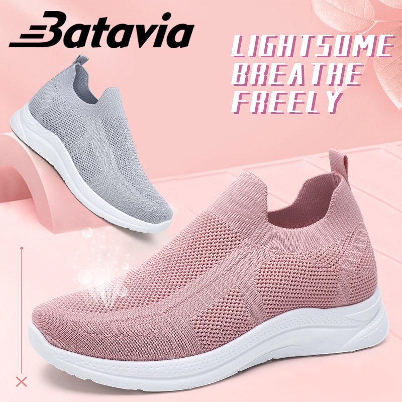 Batavia Baru Grosir Wanita Rajutan Sepatu Lembut Bernapas Sepatu Olahraga Tahan Aus Mahasiswa Sepatu