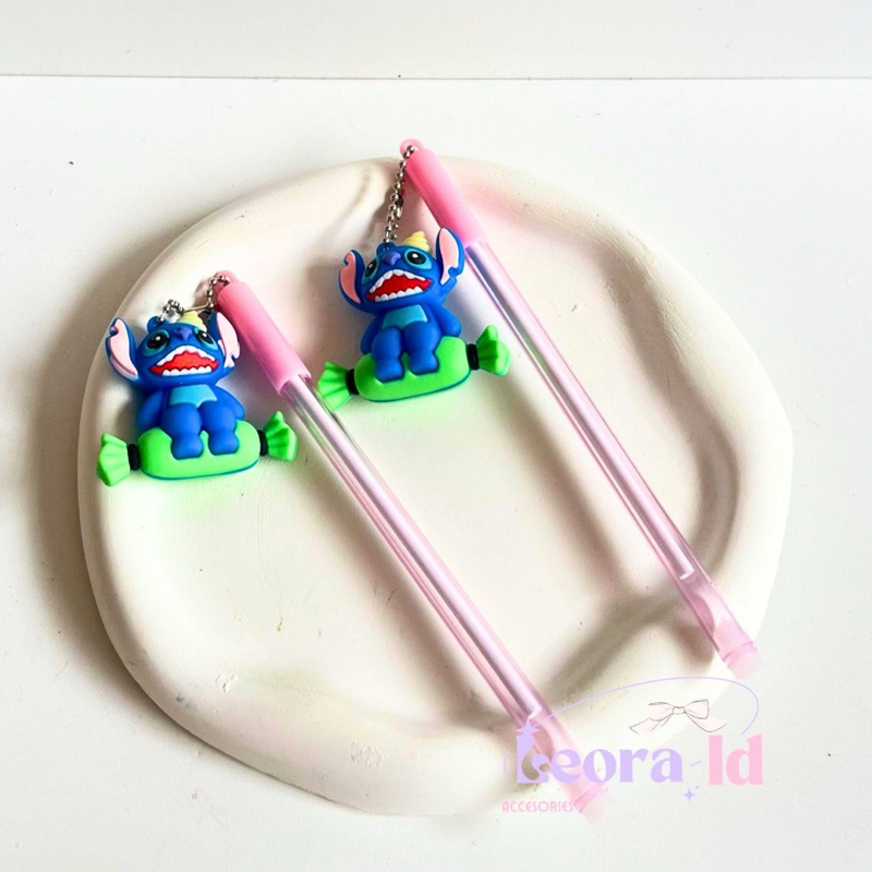 Leora - Pulpen Karakter Stitch Karet | Pulpen Gantungan Lucu | Pulpen Anak Sekolah | Pulpen Karakter