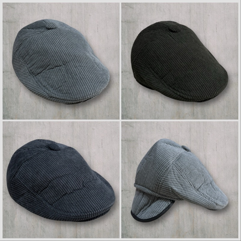 Topi Pet Pria Casual Flat Cap Corduroy Tebal Model Kancing Depan