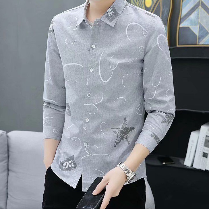 Kemeja PriaKerenTerbaru Shirt MenS Korean Style Trendy LongSleeve Slim Fit