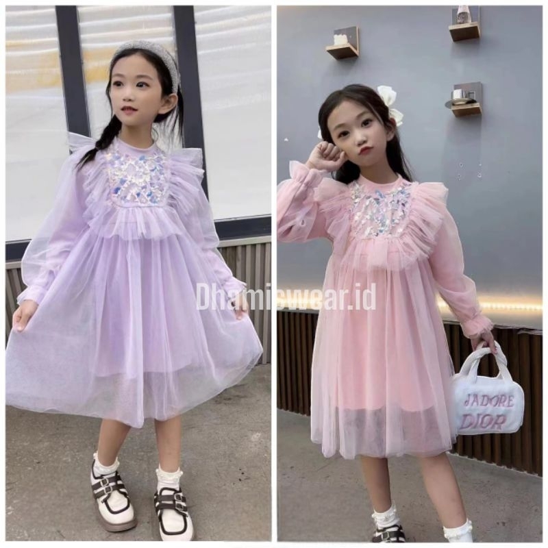 110 Dress Pesta Anak Cewek Lilac Squin