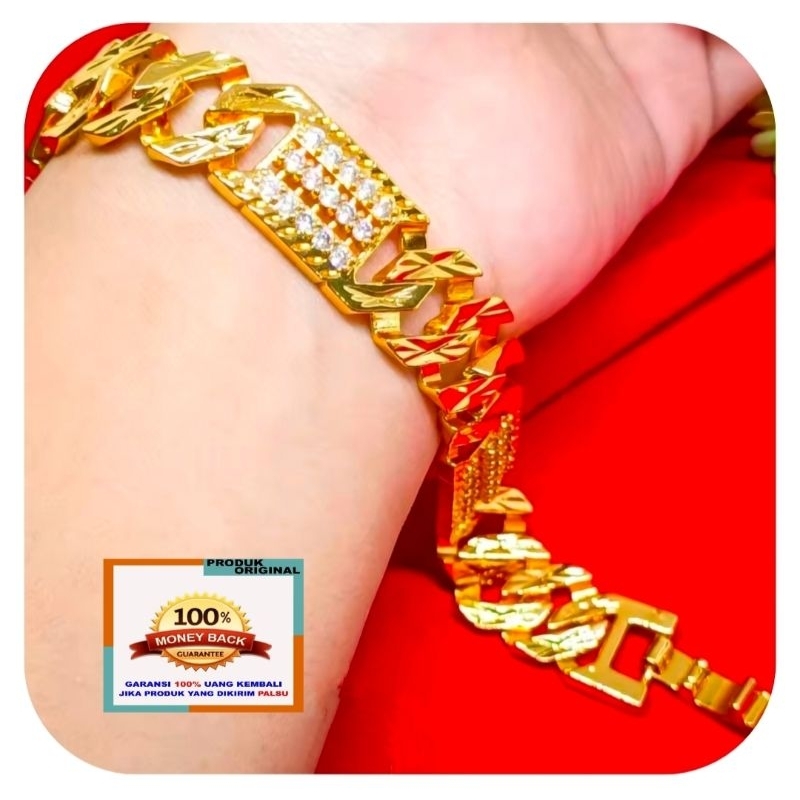 Gelang Titanium Wanita Anti Karat Bangle Dubai Asli Ori Perhiasan Lapis Emas 24K Cantik Elegan Mewah