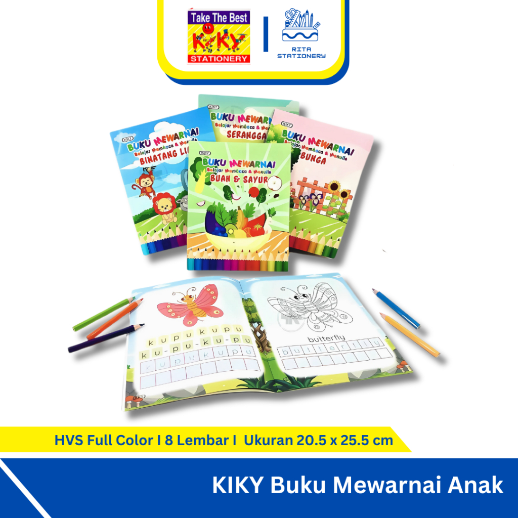 KIKY Buku Mewarnai Anak / Paud I Gambar Buah Sayur Hewan dll - Satuan
