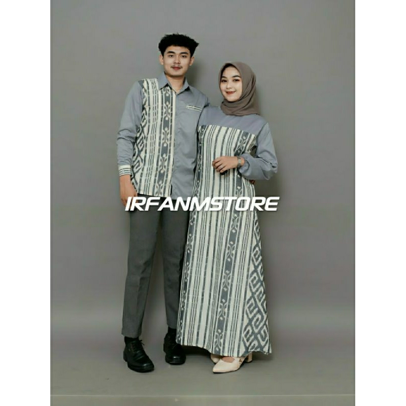Gamis Tenun Couple Kondangan Putih Abu-Baju Couple Keluarga IRFANMSTORE