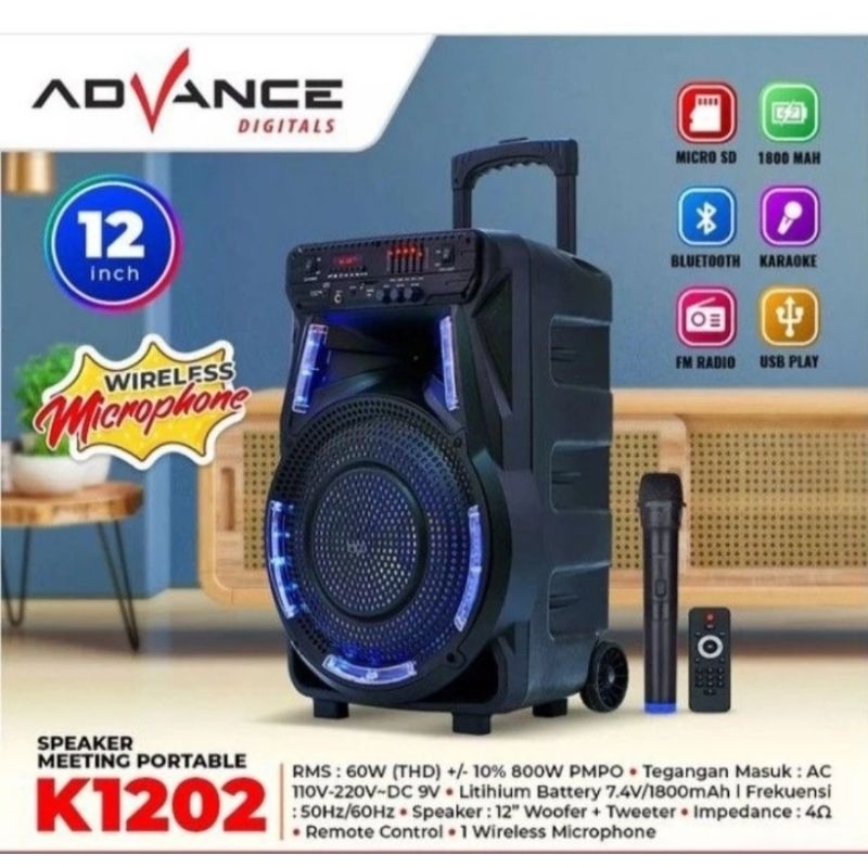 Speaker Portable Advance K1202 12 inch Free Mic/Speaker Bluetooth Advance K1202 ORI