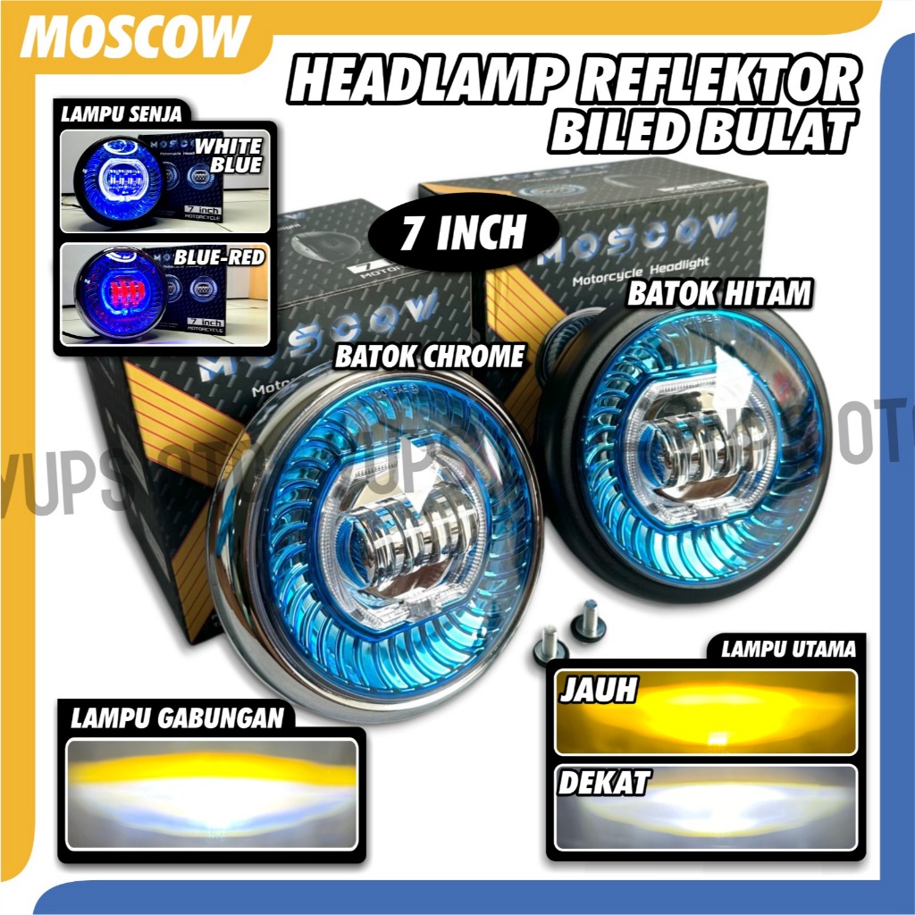 Lampu Depan 7 Inch Model Biled Bulat 7inch Piw Piw Plus Devil Shroud Biled SET BATOK  Universal Mobi