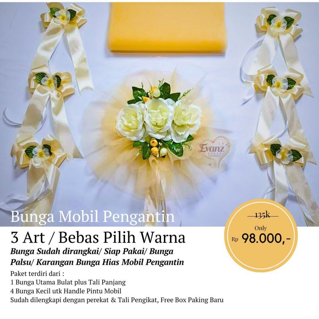 Bunga Mobil Pengantin 3 Art TB / Karangan Bunga Mobil Pernikahan/ Bouquet wedding / Bunga Hiasan Mob