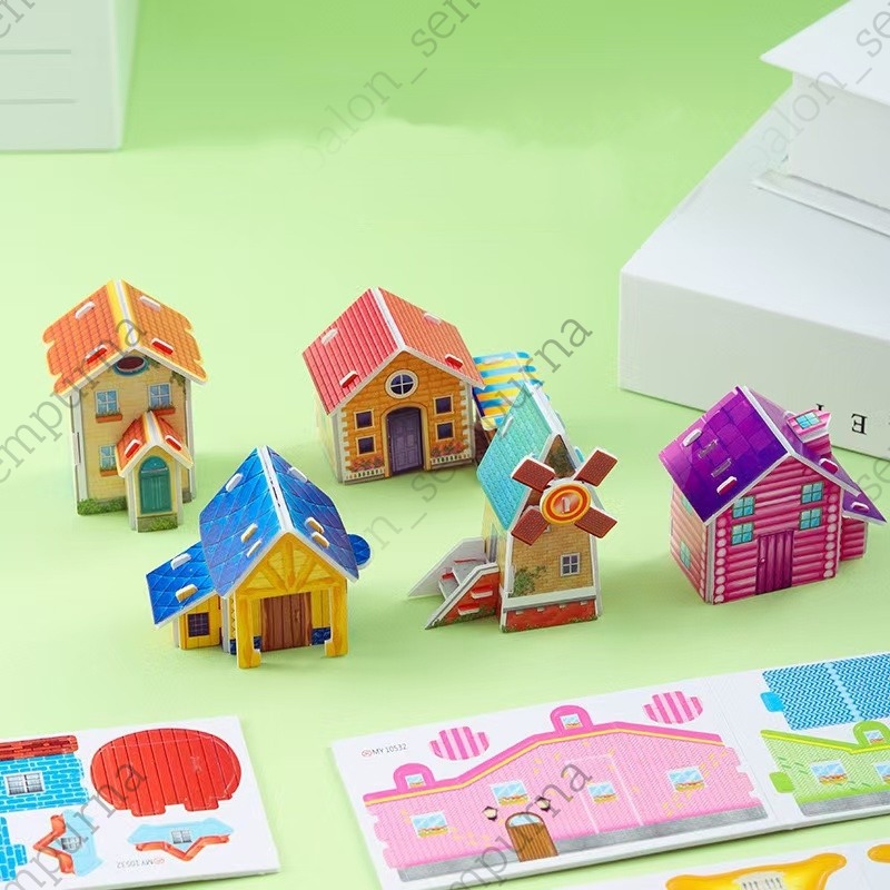 3D puzzle diy Mainan edukasi puzzle 3d anak Miniatur diy rumah