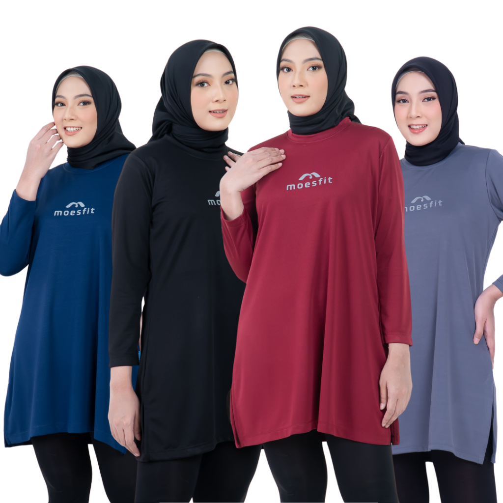 Atasan Olahraga Wanita Muslim Baju Olahraga Wanita Lengan Panjang Atasan Tunik Olahraga Wanita