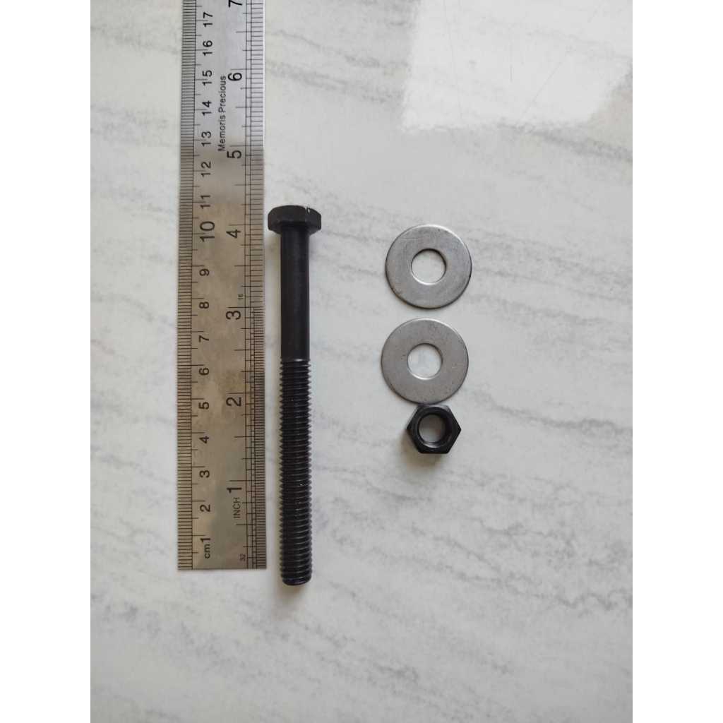 Baut Mur Hitam UNC 3/8" x 4" Kunci 14  / Baut Besi Hitam 4 inch