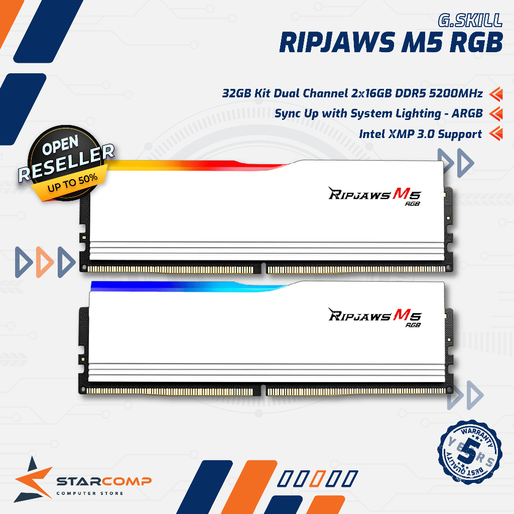 G.SKILL Ripjaws M5 RGB 32GB Dual Channel 2x16GB DDR5 5200MHz CL40 Intel XMP 3.0