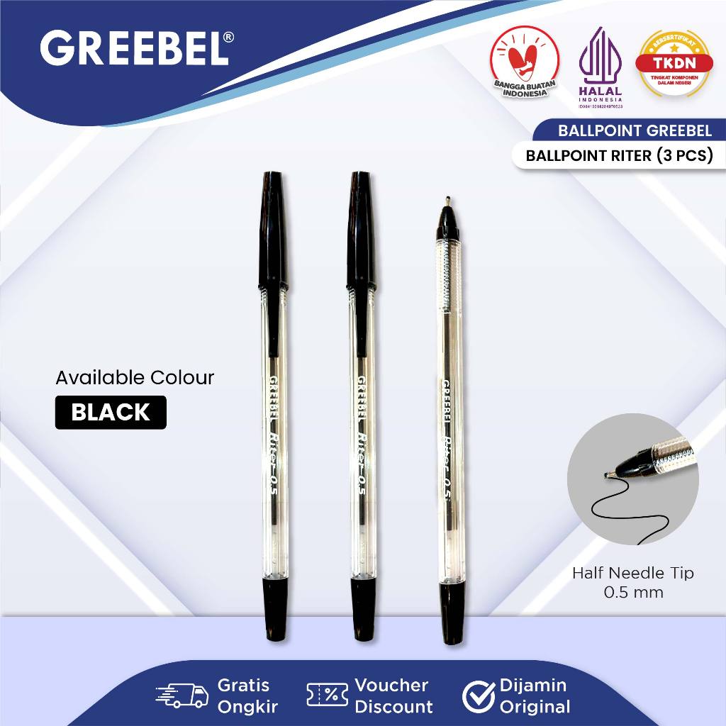 

GREEBEL Pulpen Ballpen / Riter 0.5 Hitam (3PCS/SET) / Ballpoint Bolpen Bolpoin Pena Gel